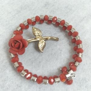 ❄️ Red rose gold tone brooch vintage + wire wrap bracelet  2ct item in lot